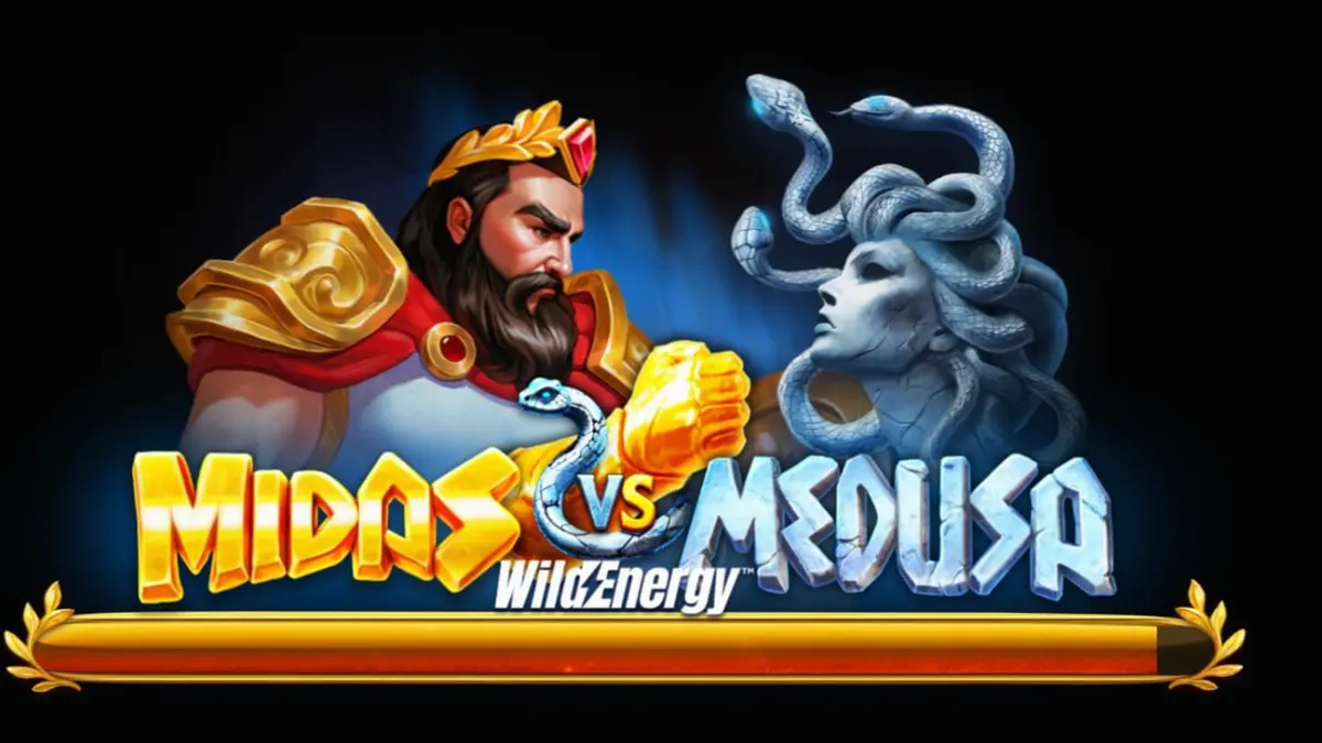 Visual pertempuran epik antara Midas dan Medusa dalam slot WildEnergy